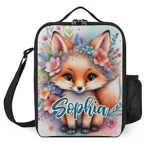 Sac à lunch personnalisé pour enfants avec monogramme personnalisé avec nom Renard Animal des bois Sac à lunch pour camp scolaire garçons et filles
