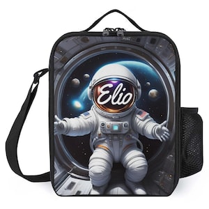 Sac à lunch personnalisé pour enfants avec monogramme personnalisé avec nom Sac à lunch de navette de vaisseau spatial astronaute pour camp scolaire garçons et filles