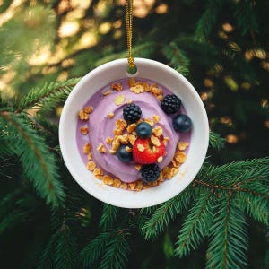 Custom Personalized Frozen Yogurt Topped with Berries and Granola Health Breakfast Food Foodie Christmas Gift (FLAT DESIGN, NOT 3D)