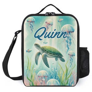 Sac à lunch personnalisé pour enfants avec monogramme personnalisé avec nom Sac à lunch vert tortue de mer océan pour camp scolaire garçons et filles