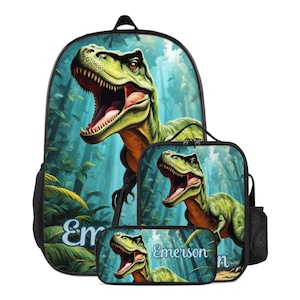 Sac à dos T-Rex Dinosaure Cartable Cartable et boîte à lunch personnalisés Ensemble personnalisé Sac à lunch Dino Trousse à crayons pour enfants avec nom