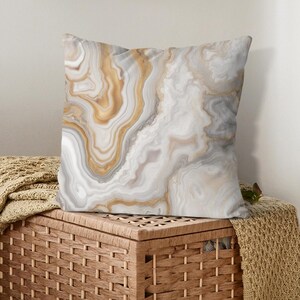 Cuscino decorativo Copricuscino Federa per cuscino decorativo Stampa di pietra di marmo pastello Grigio Crema Oro Disegno astratto ad acquerello Decorazione per la casa