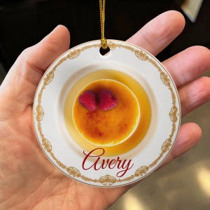 Custom Creme Brulee, Caramel Custard Egg Tart & Syrup Sweet Treat Lovers Personalized Christmas Food Ornament Gift (Flat Design, NOT 3D)