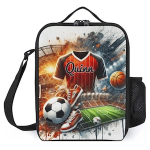 Sac à lunch personnalisé pour enfants avec monogramme personnalisé avec nom Sac à lunch de basket-ball de football pour camp scolaire garçons et filles