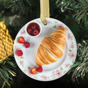 Custom Personalized Food Ornament, Buttery Croissant Pastry, Strawberries,Jam, French Cuisine, France Christmas Gift (FLAT DESIGN, NOT 3D)