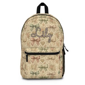 Coquette Backpack Custom Name AOP Floral Bow School Bag for Girls Teens Women Kids Cute Soft Aesthetic Bookbag Vintage Style
