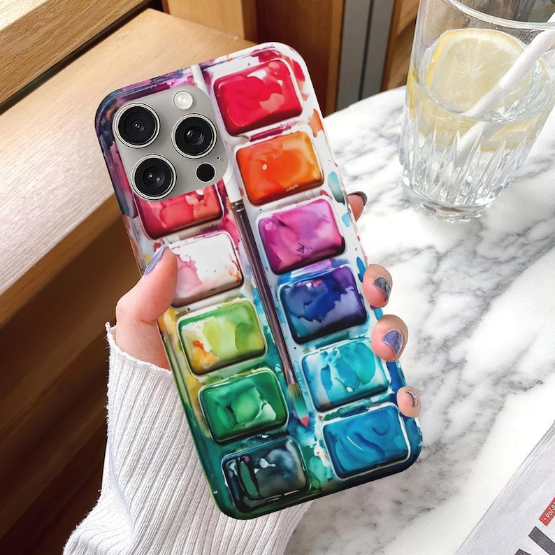 Paintbox Case for iPhone 11,12,13,14,15,16,17 Pro/Pro Max/Plus/Mini/Air Watercolor Art Paint Palette Colorful Cool Artist Gift (FLAT DESIGN) image 1