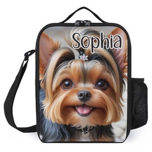 Sac à lunch personnalisé pour enfants avec monogramme personnalisé avec nom Adorable sac à lunch pour chiot Yorkie et chien pour camp scolaire garçons et filles