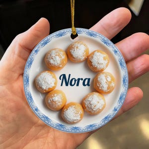 Custom Zeppoles, Italian Fried Dough Pastries, Italy Zeppoli Dessert Lovers Personalized Christmas Food Ornament Gift (Flat Design, NOT 3D)
