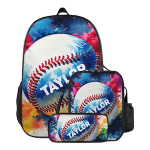 Personalisierte Baseball Sport Design Benutzerdefinierte Name Rucksack Federmäppchen Lunch Bag Set für Vorschul Grundschule Jungen angepasst