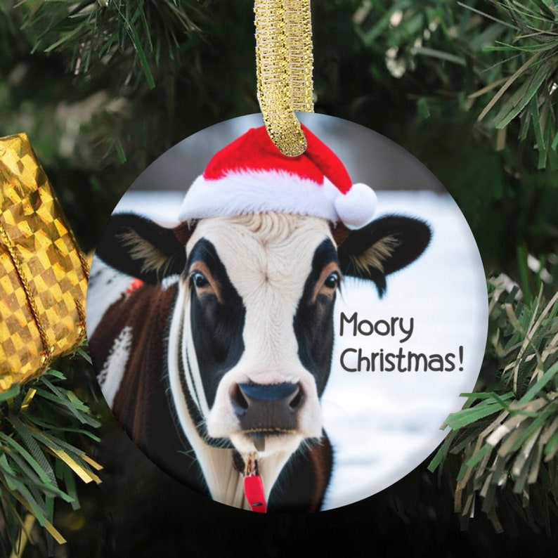 Christmas Xmas Ornament of Moory Christmas Quote Funny Cow Animal