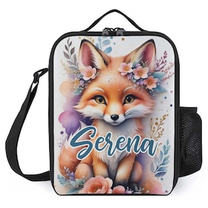 Sac à lunch personnalisé pour enfants avec monogramme personnalisé avec nom Renard aquarelle Woodland sac à lunch pour camp scolaire garçons et filles