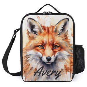 Sac à lunch personnalisé pour enfants avec monogramme personnalisé avec nom Renard Animal des bois Sac à lunch pour camp scolaire garçons et filles