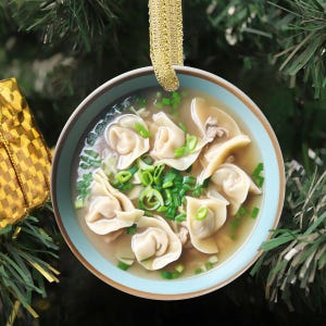 Custom Bowl of Chinese Wonton Noodle Soup  Wontons Dumpling Noodles Foodie  Lover Food Ornament (Flat Design, NOT 3D)