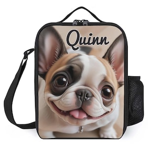 Sac à lunch personnalisé pour enfants avec monogramme personnalisé avec nom Sac à lunch Frenchie bouledogue français pour camp scolaire garçons et filles