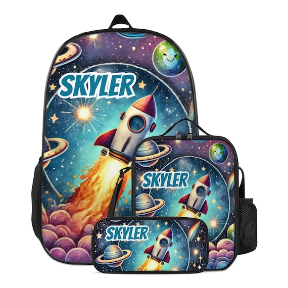 Backpack Outer Space Ship Schoolbag Custom for Kids Bookbag and