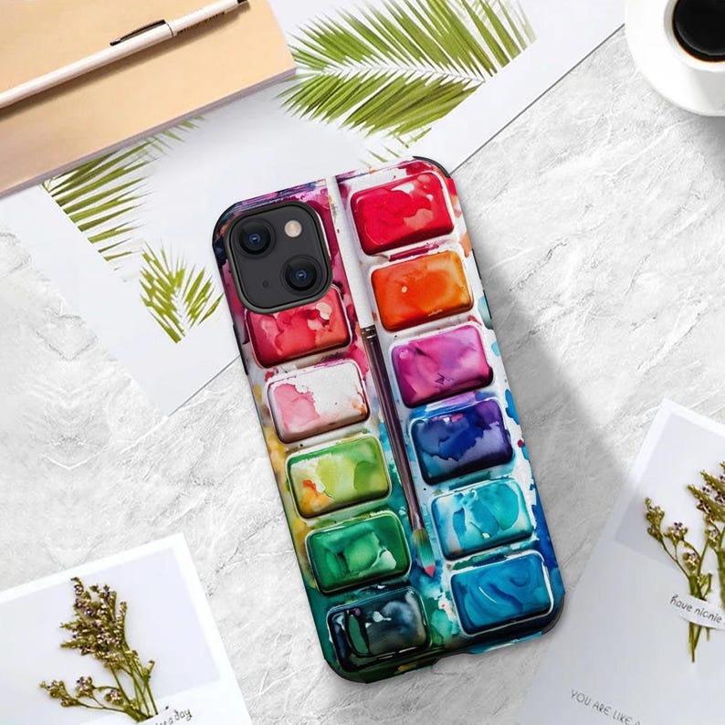 Paintbox Case for iPhone 11,12,13,14,15,16,17 Pro/Pro Max/Plus/Mini/Air Watercolor Art Paint Palette Colorful Cool Artist Gift (FLAT DESIGN) image 2