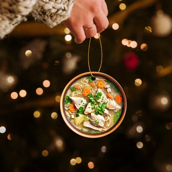 Chicken Noodle Soup Christmas Ornament Double Sided Ceramic Foodie