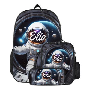 Backpack Space Astronaut Schoolbag Custom for Boys Bookbag and Lunchbox Lunch Bag Pencil Case Personalized Set Back to School Bag with Name