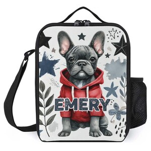 Sac à lunch personnalisé pour enfants avec monogramme personnalisé avec nom Sac à lunch pour chiot bouledogue français et chien pour camp scolaire garçons et filles