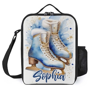 Sac à lunch personnalisé pour enfants avec monogramme personnalisé avec nom Sac à lunch de patinage bleu patins à glace pour camp scolaire garçons et filles