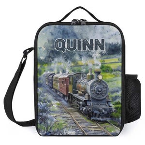 Sac à lunch personnalisé pour enfants avec monogramme personnalisé avec nom Train de chemin de fer sac à lunch de style vintage pour camp scolaire garçons et filles