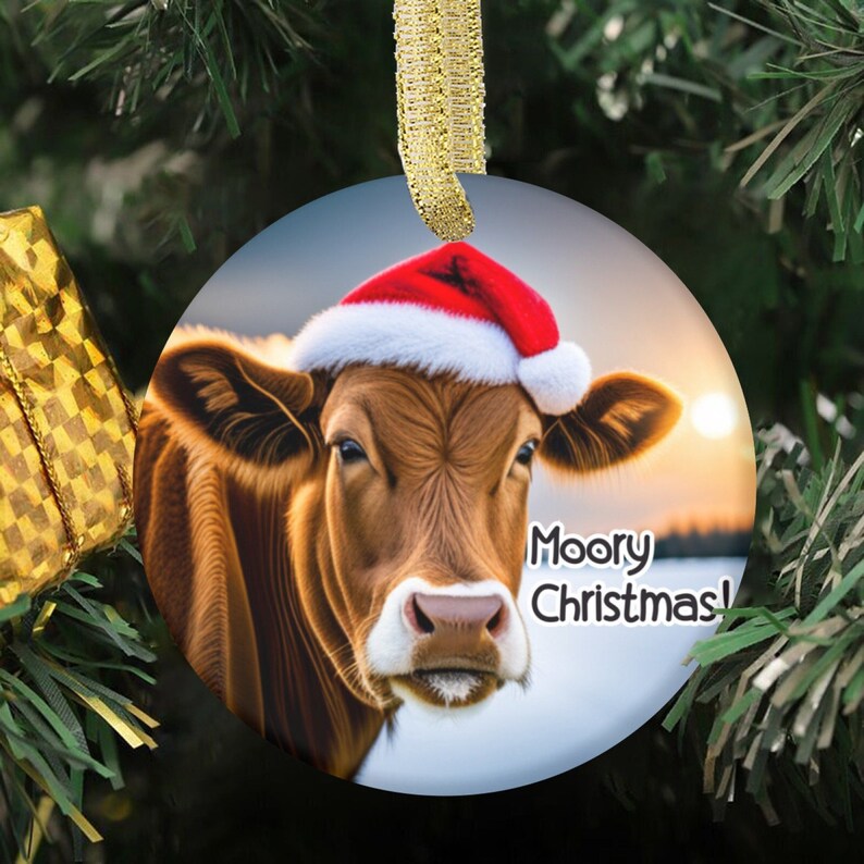 Christmas Xmas Ornament of Moory Christmas Quote Funny Cow Animal