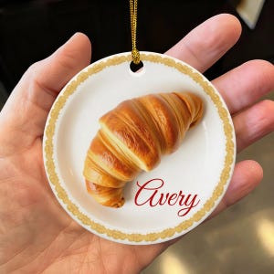 Custom Croissant, French Dessert Breakfast Pastry, Crossiant Rugelah Lovers Personalized Christmas Food Ornament Gift (Flat Design, NOT 3D)