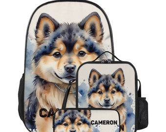 Personalized Puppy Dog Puppies Design with Custom Name Backpack Pencil Case Lunch Bag Set for Preschool Elementary Middle School Customized