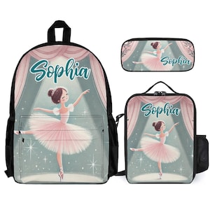 Ballerina Ballet Dancer Kids Backpack Set Personalized School Bag Lunchbox Pencil Case Back to School Gift Custom 3 Piece Backpack Bundle