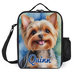 Sac à lunch personnalisé pour enfants avec monogramme personnalisé avec nom sac à lunch aquarelle Yorkie Terrier pour camp scolaire garçons et filles