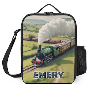 Sac à lunch personnalisé pour enfants avec monogramme personnalisé avec nom Train à vapeur Sac à lunch pour camp scolaire garçons et filles