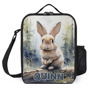 Sac à lunch personnalisé pour enfants avec monogramme personnalisé avec nom, lapin, animal des bois, sac à lunch pour camp scolaire garçons et filles