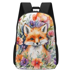 Fox Backpack for Girls, Colorful Floral Fox School Backpack, Woodland Animal Bookbag, Kids School Bag, Elementary Middle School
