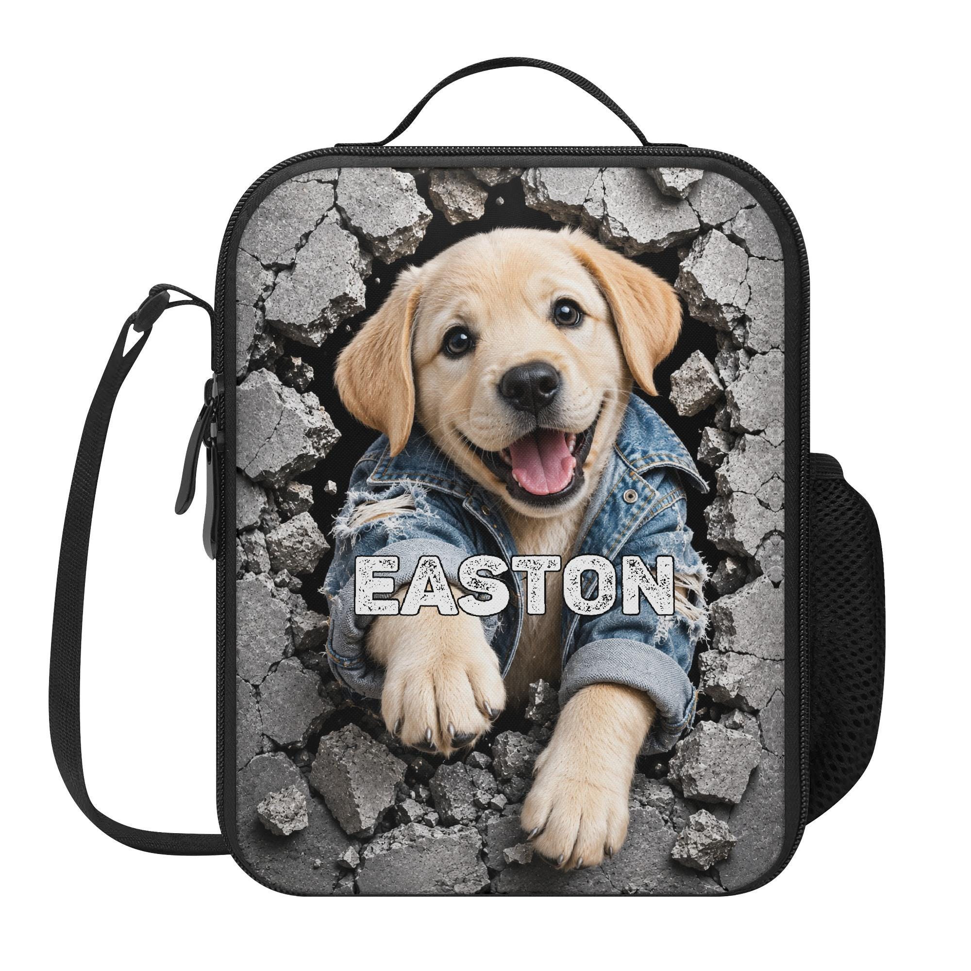 Personalized Golden Retriever Lunch Bag, Custom Dog Lunch Box for Kids, Puppy School Lunch Tote, Pet Lover Back to School Gift