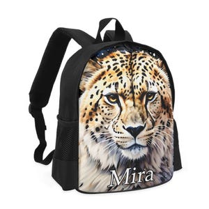 Sac à dos d'école personnalisé motif animal guépard léopard avec nom personnalisé pour cartable d'âge préscolaire bambin maternelle