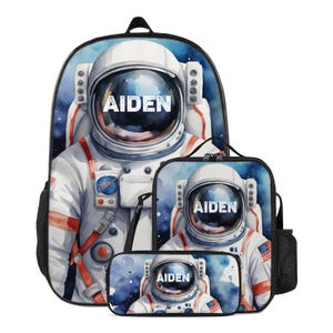 Personalized School Backpack Astronaut Outer Space Boy Design with Name Pencil Case Lunch Bag Set for Preschool Toddler Schoolbag Customized