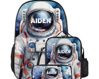 Gepersonaliseerde schoolrugzak astronaut ruimtejongen ontwerp met naam etui lunchtas set voor kleuterschool schooltas peuter aangepast