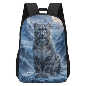 Snow Leopard Backpack for Boys Girls, Wildlife Leopard School Backpack, Big Cat Bookbag, Kids School Bag, Elementary Middle School Gift