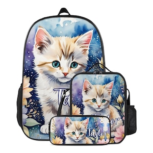 Ensemble de sac à dos personnalisé cartable étui à crayons sac à dos chat pour enfants chaton primaire collège sac à dos personnalisé maternelle chats