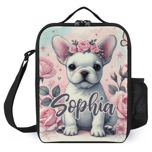 Sac à lunch personnalisé pour enfants avec monogramme personnalisé avec nom Joli sac à lunch Frenchie bouledogue français pour camp scolaire garçons et filles