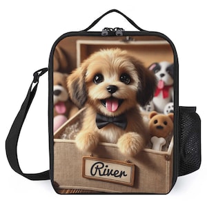 Sac à lunch personnalisé pour enfants avec monogramme personnalisé avec nom Sac à lunch mignon chiot chien animal de compagnie pour camp scolaire garçons et filles