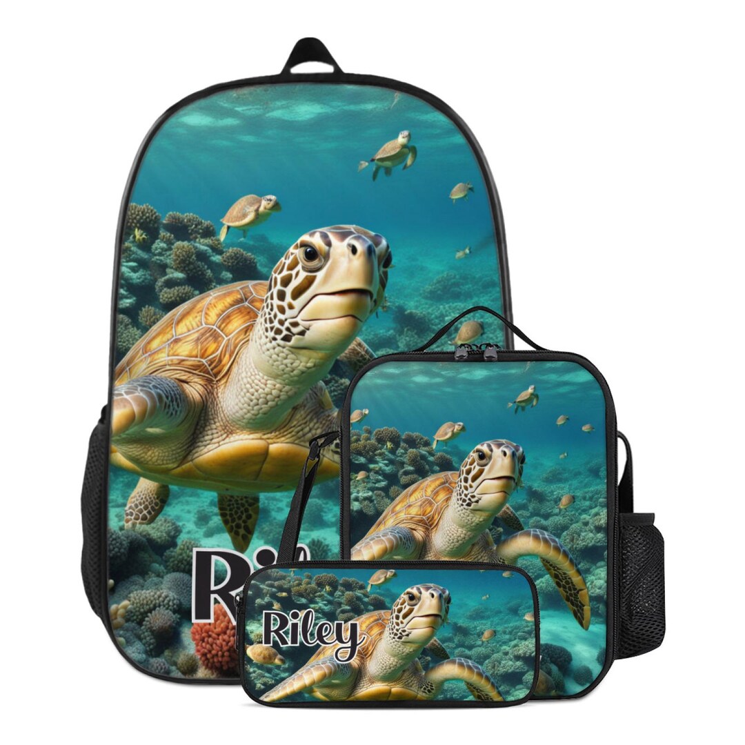 Personalized Sea Turtle Ocean Design Custom Name Backpack Pencil Case ...