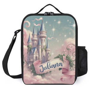 Sac à lunch personnalisé pour enfants avec monogramme personnalisé avec nom Château de princesse rose Royal Lunch bag pour camp scolaire garçons et filles