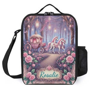 Sac à lunch personnalisé pour enfants avec monogramme personnalisé avec nom Queen Castle Horse Chariots Sac à lunch pour camp scolaire garçons et filles