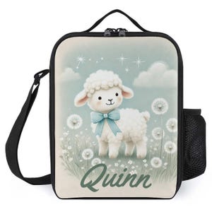 Sac à lunch personnalisé pour enfants avec monogramme personnalisé avec nom Sac à lunch bébé agneau mouton pissenlits pour camp scolaire garçons et filles