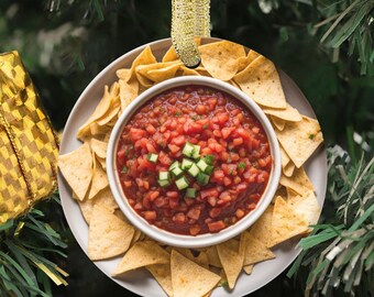 Personalized Salsa Bowl and Chips Ornament (Flat Image Design Printed on Ceramic)