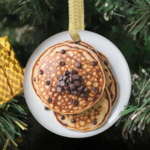 Custom Ornament of Pancakes with Chocolate Chips Breakfast Lover Food-Themed Foodie Gift Christmas Ornaments (Flat Design, NOT 3D)