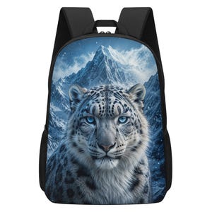 Snow Leopard Backpack for Boys Girls, Wildlife Leopard School Backpack, Big Cat Bookbag, Kids School Bag, Elementary Middle School Gift