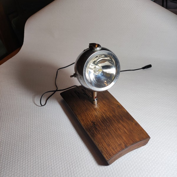 Très belle Lampe de bureau vintage socle en bois de chêne